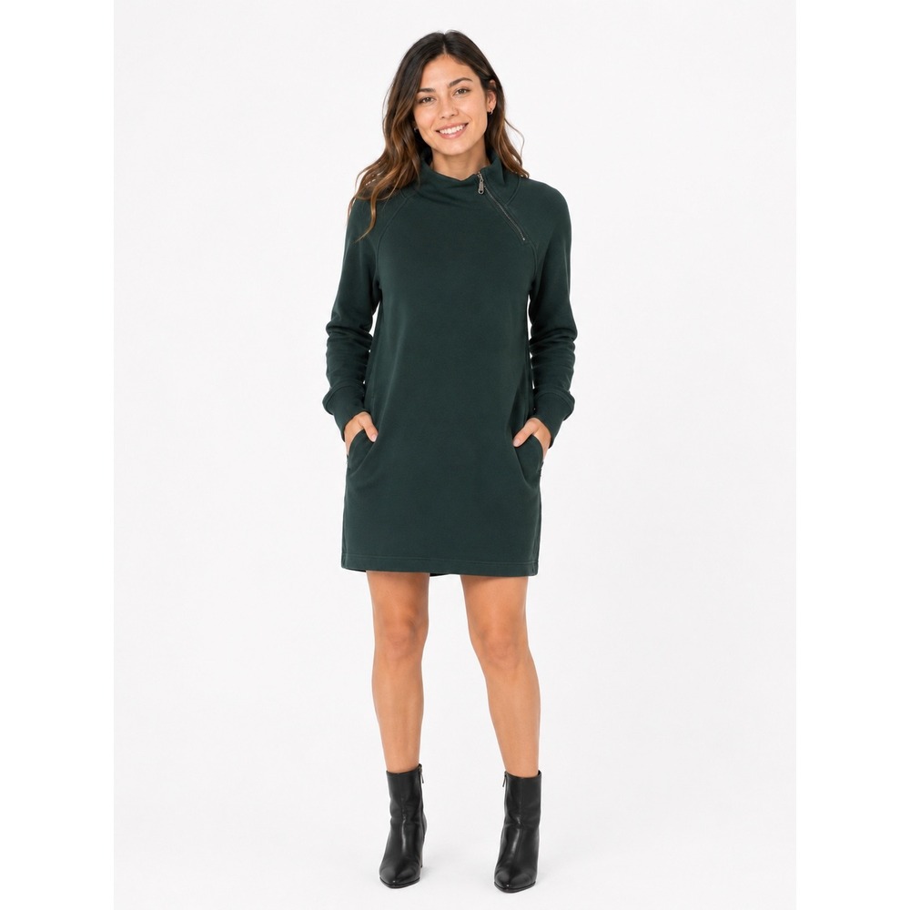 Athleta Womens Dark Green Cozy Karma Zip Mock Neck‎ Sweatshirt Dress Size M